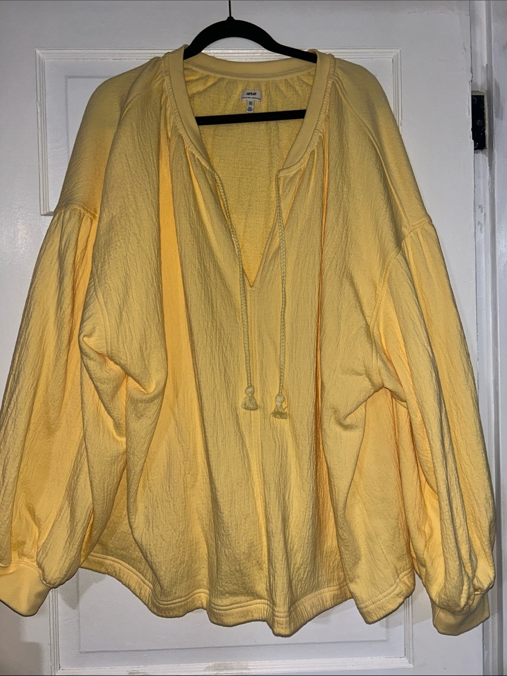 aerie Pale Yellow Tie-Neck Oversized Pullover